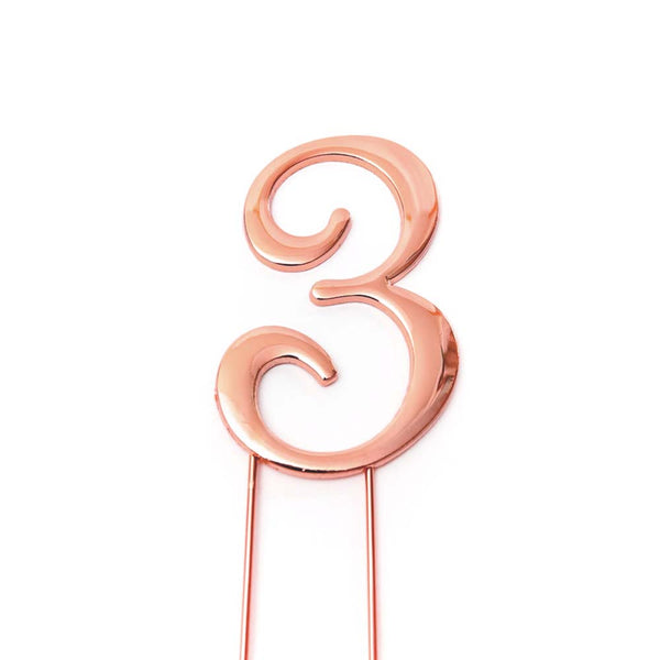 Metal cake topper with the number 3 in Rose Gold