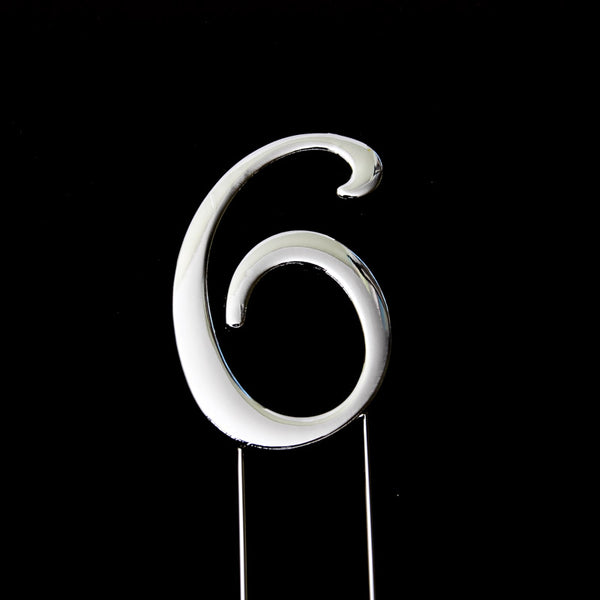 Metal cake topper with the number 6 in Silver