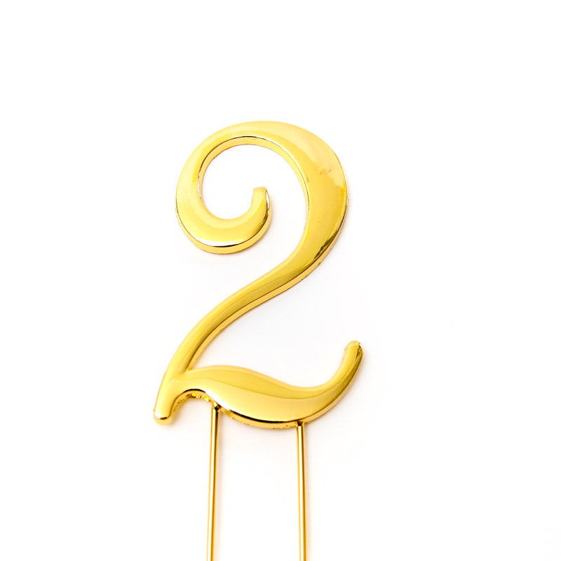 Metal cake topper with the number 2 in Gold