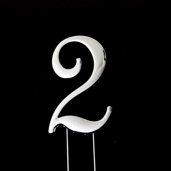 Metal cake topper with the number 2 in Silver