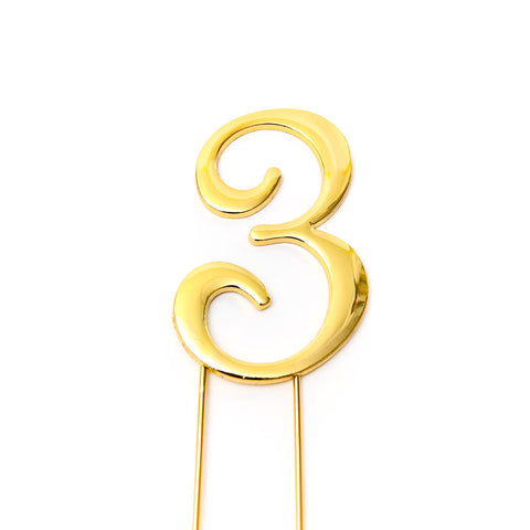 Metal cake topper with the number 3 in Gold