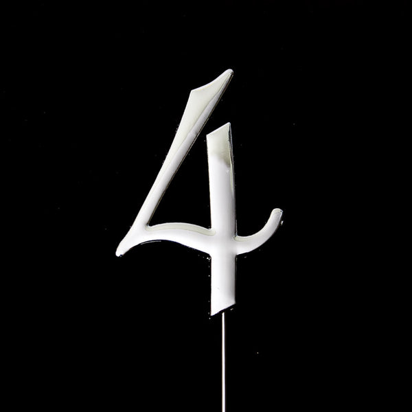 Metal cake topper with the number 4 in Silver