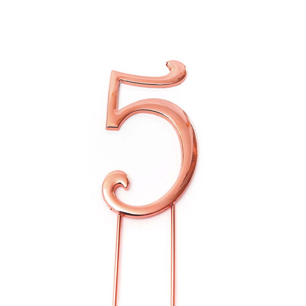 Metal cake topper with the number 5 in Rose Gold