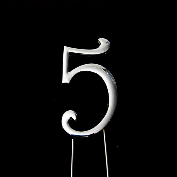 Metal cake topper with the number 5 in Silver