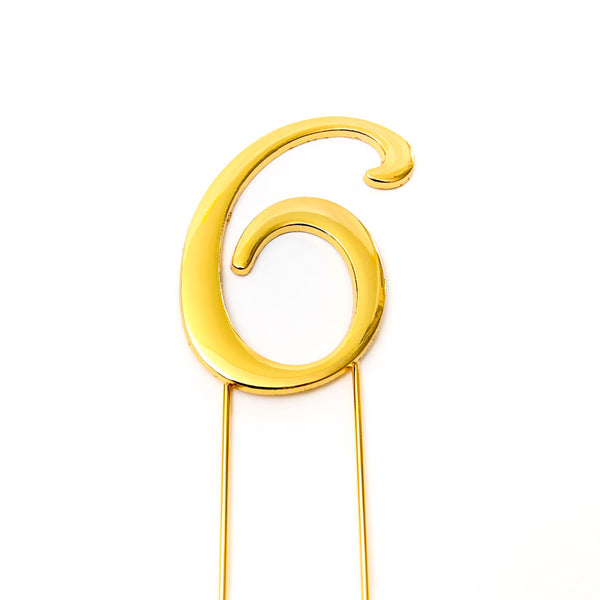 Metal cake topper with the number 6 in Gold