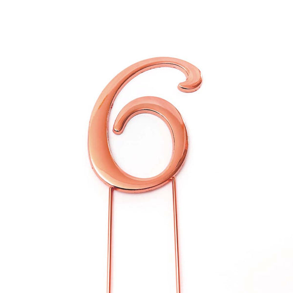 Metal cake topper with the number 6 in Rose Gold