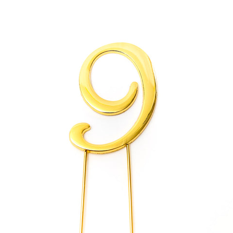 Metal cake topper with the number9  in Gold