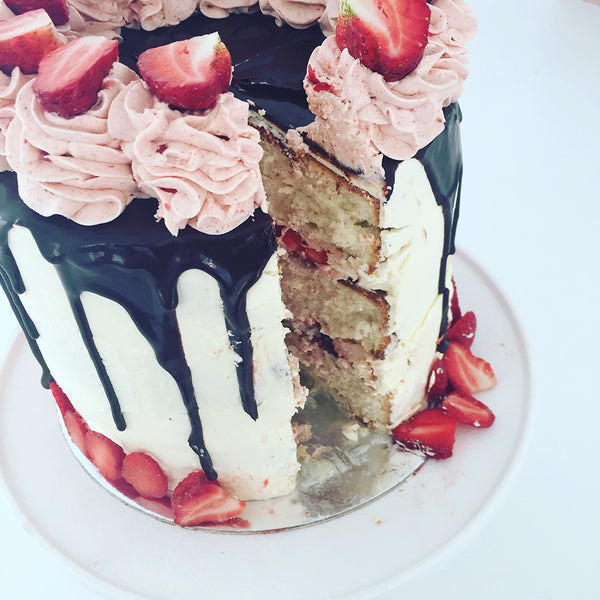 Vanilla and Strawberry Layer Cake with Chocolate drip by Sweet Creations, Blenheim, New Zealand