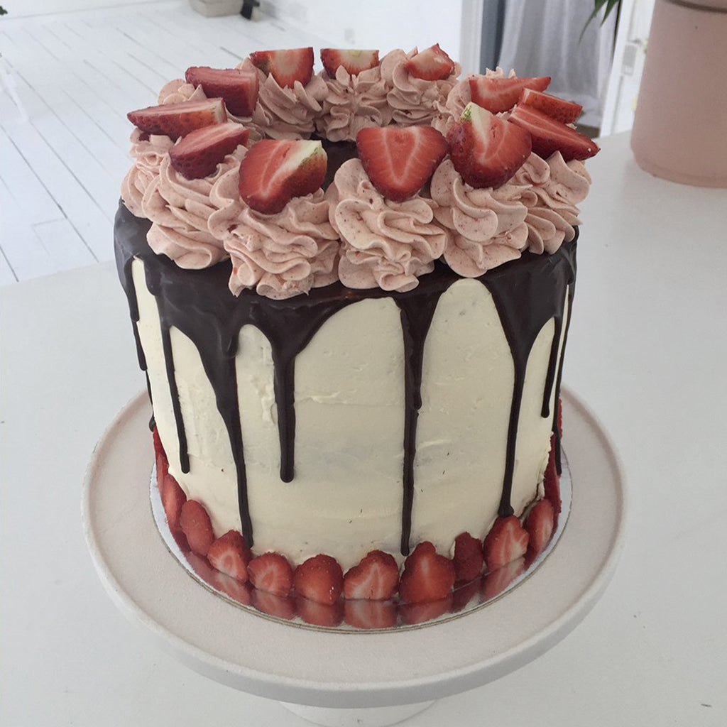 Vanilla and Strawberry Layer Cake with Chocolate drip by Sweet Creations, Blenheim, New Zealand